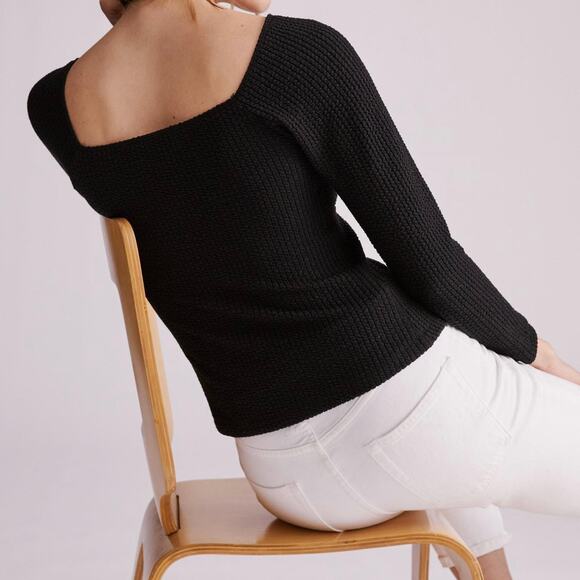 NWT Anthropologie Maeve Textured Sweetheart Top - Black - XL - Picture 8 of 14